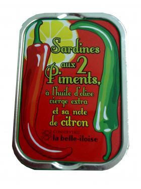 SARDINES AUX DEUX PIMENTS à l'huile d'olive  1/6 115g La Bel
